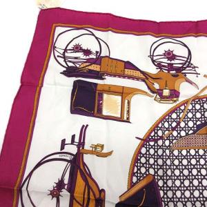 HERMES LES VOITURES A TRANSFORMATION 折りたたみ式幌の馬車 スカーフ カレ70 シルク 総柄 紫 パープル 白 ホワイト /EK ■OH ■WY