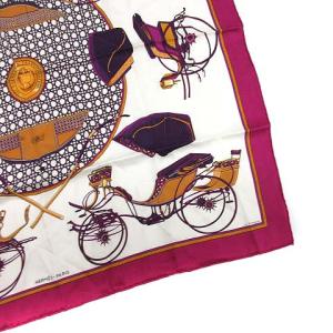HERMES LES VOITURES A TRANSFORMATION 折りたたみ式幌の馬車 スカーフ カレ70 シルク 総柄 紫 パープル 白 ホワイト /EK ■OH ■WY