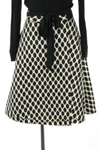 DIANE von FURSTENBERG ラップワンピース 長袖 台形 膝丈 切替 柄 シルク混 2 黒 白