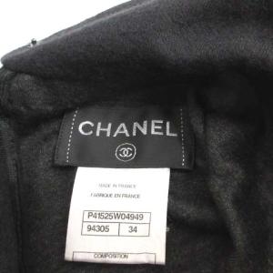 CHANEL タートルネックウールワンピース カメリア刺繍 34 ブラック