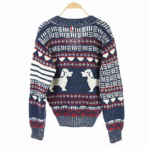 THOM BROWNE カーディガン ニット 総柄 長袖 2 紺 白 赤 ネイビー ホワイト レッド