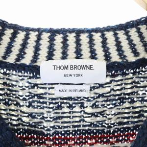 THOM BROWNE カーディガン ニット 総柄 長袖 2 紺 白 赤 ネイビー ホワイト レッド