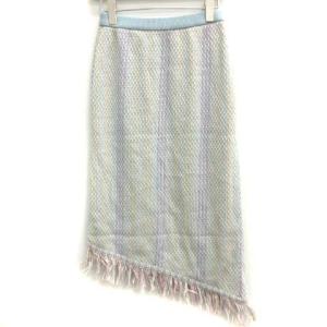 GRACE CONTINENTAL 20AW スカート ロング ニット ストライプ 変形 36 ライトブルー