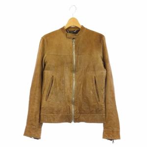 ライダースジャケット レザー ロゴプレート 44 キャメル