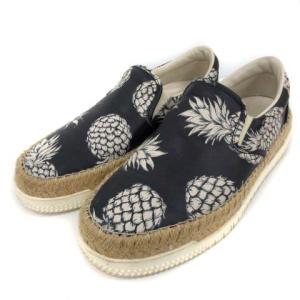 VALENTINO GARAVANI スリッポン シューズ エスパドリーユ レザー パイナップル 41 26cm 紺 ネイビー