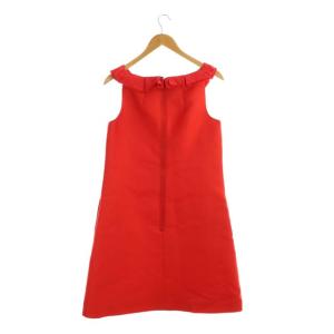 LANVIN Ete 2016 ワンピース ノースリーブ ひざ丈 フリル シルク 38 赤 レッド