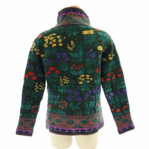 KENZO セットアップ スカート ニット セーター 長袖 ハイネック タイトスカート ひざ丈 花柄 フラワー ウール 緑 グリーン