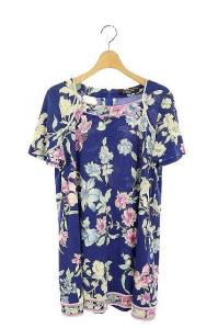 ワンピース 半袖 フレア ミニ 花柄 スクエアネック 40 青