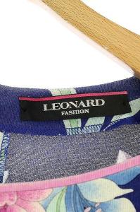 LEONARD ワンピース 半袖 フレア ミニ 花柄 スクエアネック 40 青