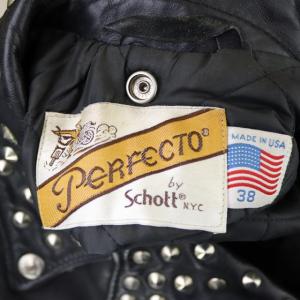 Schott ダブルライダースジャケット カウレザー スタッズ スカル USA製 38 黒 ブラック
