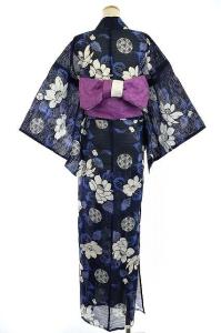 MYLAN × KYOMADOKA 浴衣セット 帯 和服 芍薬柄 花柄 近年モデル 紺 白 ネイビー ホワイト