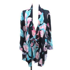 シアー カーディガン 花柄 シースルー シルク 長袖 40 L 紺 ネイビー ピンク 水色