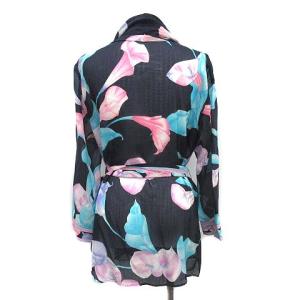 LEONARD シアー カーディガン 花柄 シースルー シルク 長袖 40 L 紺 ネイビー ピンク 水色