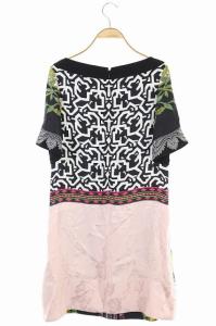 ETRO ワンピース 花柄 切替 シルク混 五分袖 42 ブラック マルチカラー