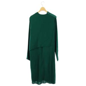 LANVIN 長袖 ワンピース シルク タイト 膝丈 クルーネック 40 緑 グリーン