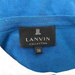 LANVIN コレクション アンサンブルニット 七分袖 レース リボン 38 M 青 ブルー