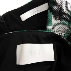 HUGO BOSS スーツ セットアップ 上下 ジャケット 台形 スカート ひざ丈 ガングラブチェック 36 S 
 ブラック グリーン 白