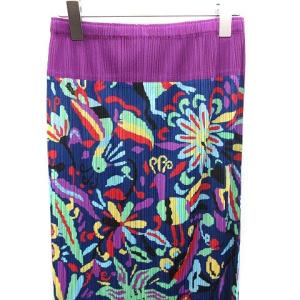 PLEATS PLEASE ISSEY MIYAKE スカート ロング マキシ プリーツ 総柄 4 XL 紫 パープル 水色 ライトブルー 