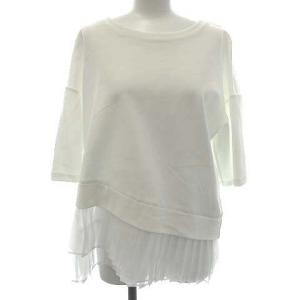 20SSヘムプリーツカットトップ カットソー プリーツ アシメ 五分袖 無地 36 S 白 ホワイト