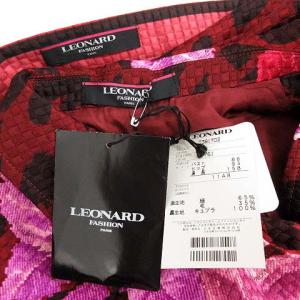 LEONARD スーツ セットアップ ジャケット スカート ひざ丈 花柄 シルク ウール 11L ボルドー