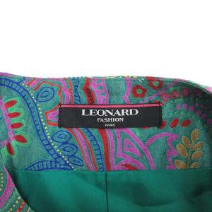 LEONARD FASHION ヴィンテージ ノーカラージャケット 総裏地 肩パット入 総柄 11AR グリーン