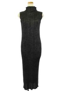 プリーツ ロング ワンピース ノースリーブ ハイネック パイソン柄 グレー