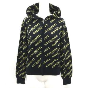 ニットパーカー セーター ジップアップ ロゴ 総柄 ウール 40 L 黒 黄色