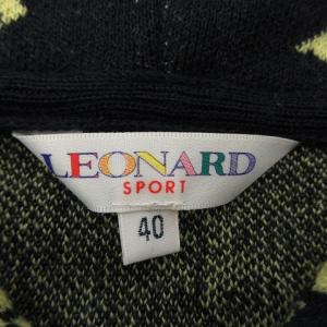 LEONARD ニットパーカー セーター ジップアップ ロゴ 総柄 ウール 40 L 黒 黄色