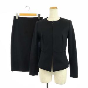18SS スーツ セットアップ 上下 ノーカラージャケット タイトスカート ミモレ丈 ロング 36 38 黒 ブラック