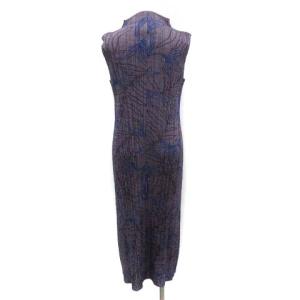 PLEATS PLEASE ISSEY MIYAKE ワンピース ノースリーブ ロング プリーツ 2 M 紫 青