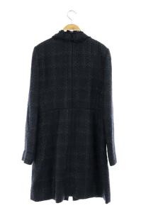 TORY BURCH コート ツイード ロング ビジュー装飾 6 紺 ネイビー