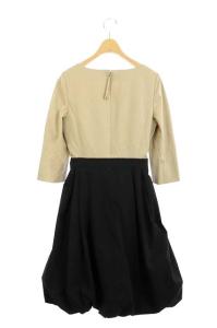 TO BE CHIC ワンピース ひざ丈 切替 バルーン 七分袖 42 ベージュ 黒 ブラック