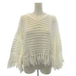 19SS サマーニット ローゲージ 透かし編み フリンジ ショート丈 36 S 白 ホワイト