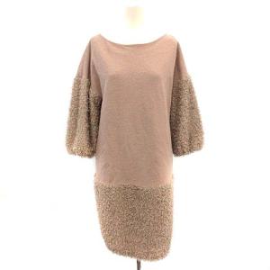 19AW ワンピース 七分袖 ひざ丈 ボア ウール 36 S ピンクブラウン