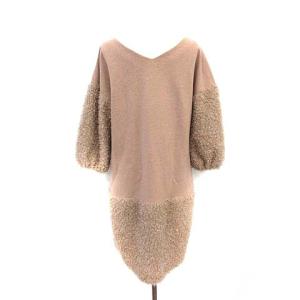 GRACE CONTINENTAL 19AW ワンピース 七分袖 ひざ丈 ボア ウール 36 S ピンクブラウン