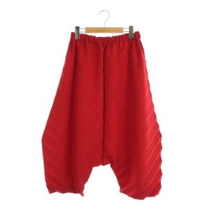 サルエルパンツ イージー 斜めプリーツ 赤 レッド