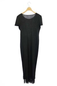 PLEATS PLEASE ISSEY MIYAKE フリンジワンピース ロング マキシ 半袖 4 黒
