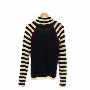 EMPORIO ARMANI ヴィンテージ ニット ロゴ ハイネック ボーダー 48 ブラック アイボリー