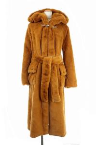 18AW フェイクファー ガウンコート ダッフル ベルトリボン フード付き XS