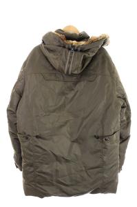 HUGO BOSS ミリタリーコート ジャケット ナイロン ジップアップ フード ラビットファー ミドル丈 US 46R カーキ