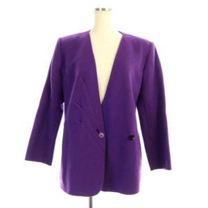 YVES SAINT LAURENT ヴィンテージ セットアップ 上下 ノーカラージャケット シングル スカート ひざ丈 タイト M 紫 パープル