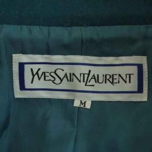 YVES SAINT LAURENT ヴィンテージ ジャケット ハイネック バンドカラー M 青緑 ブルー グリーン
