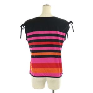 YVES SAINT LAURENT セットアップ 上下 カットソー ノースリーブ ボーダー スカート フレア ロング M 黒 ピンク オレンジ 赤 レッド ブラック