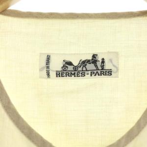HERMES シャツ ノーカラー 長袖 リネン アイボリー ベージュ