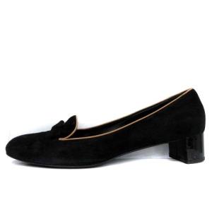 LOUIS VUITTON パンプス チャンキーヒール スエード リボン 37.5 ブラック