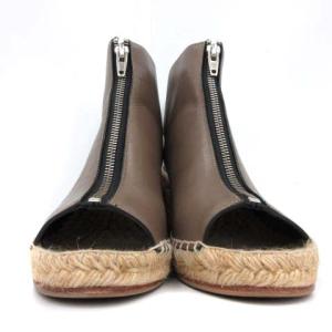 CELINE サンダル ウエッジソール レザー センタージップ 25cm ブラウン