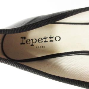 Repetto パンプス バレエシューズ チャンキーヒール リボン レザーラウンドトゥ 23.5cm 黒 ブラック