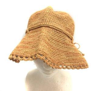 ラフィアハット 麦わら帽子 リボン ベージュ