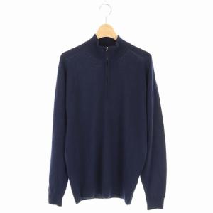 ニット セーター プルオーバー ハイネック ハーフジップ 長袖 S 紺 ネイビー