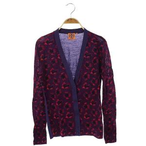総柄ニットカーディガン パープル
